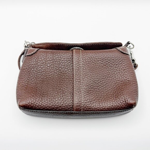Coach Brown Pebbled Leather Wristlet Bag – Turnlock Closure & Contrast Stitching - Picture 2 of 10